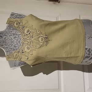 Kay Celine Light Olive Green Flower Cut Outs Tank Top Women's Size 3 New No Tags